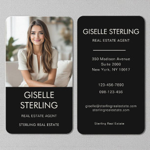 Modern Black Real Estate Agent Photo Business Card