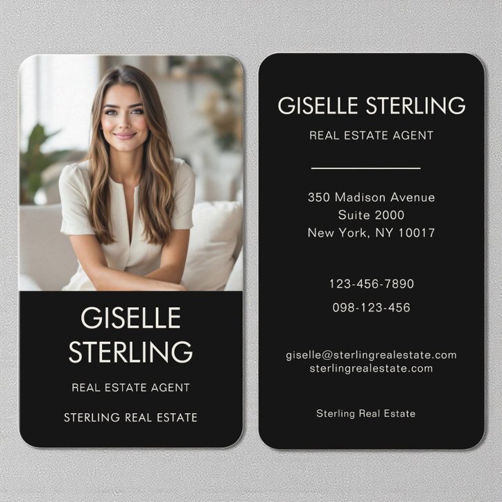 Modern Black Real Estate Agent Photo Business Card