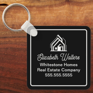 Modern Black Real Estate Company Custom Realtor Keychain