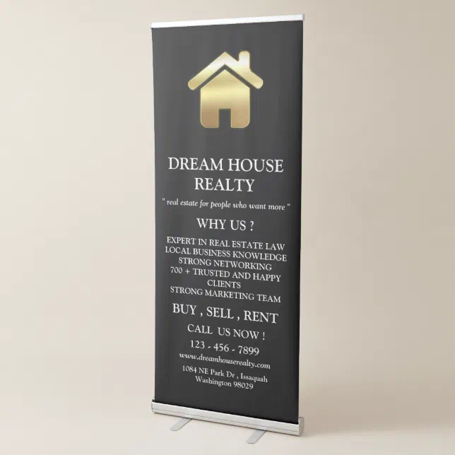 Modern Black Real Estate Promotional Marketing Retractable Banner | Zazzle