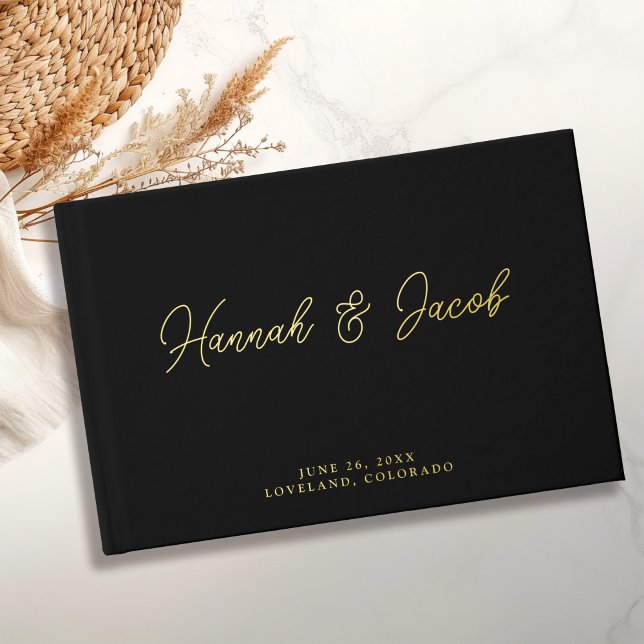 Modern Black Real Gold Foil Wedding Foil Guest Book (Creator Uploaded)