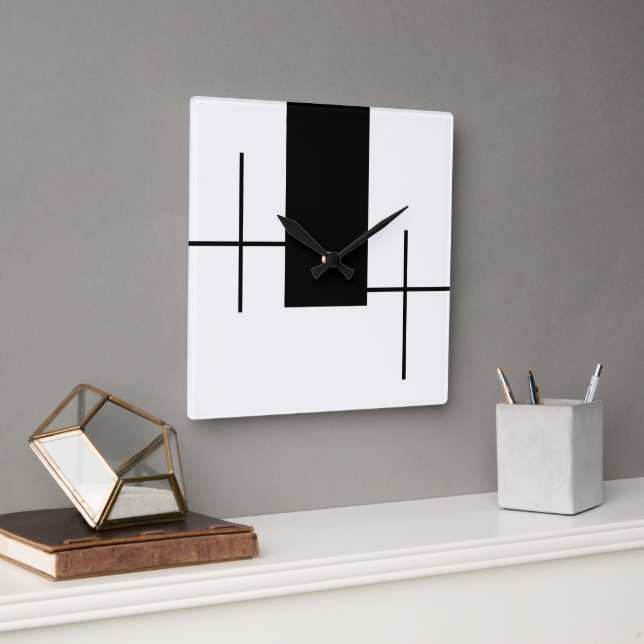 Modern Black Rectangular Box Square Wall Clock (Office)