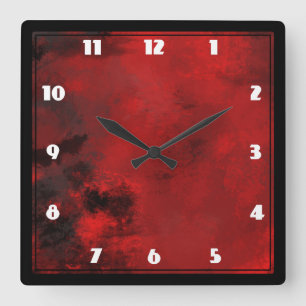 Modern Black & Red Abstract - Creative & Artistic Square Wall Clock