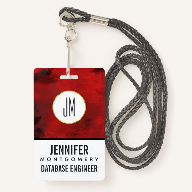 Modern Black & Red Abstract - Dark Mysterious Badge (Front with Lanyard)