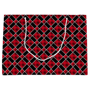 Modern Black, Red and White Checkered Large Gift Bag