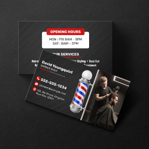 Modern Black & Red Barber Shop Pole Hair Stylist Business Card