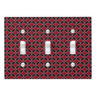 Modern Black Red Checkered Pattern Light Switch Cover