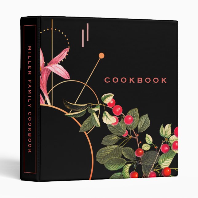 Modern Black & Red Cherries Cookbook 3 Ring Binder (Front/Spine)