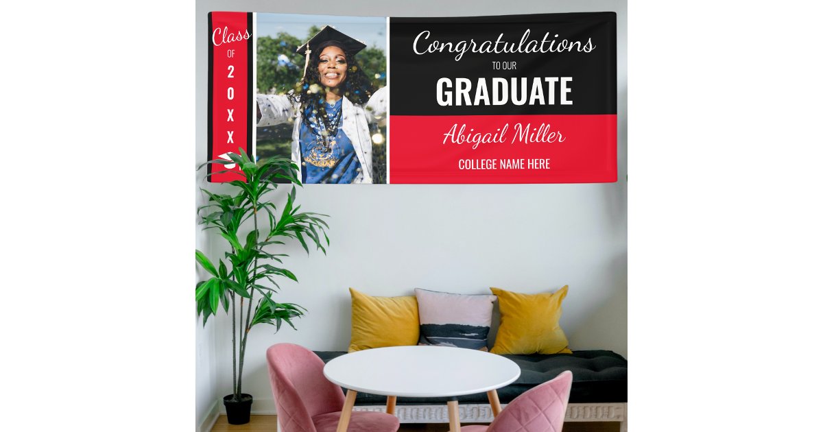 Modern Black & Red Congratulations Graduate Photo Banner | Zazzle