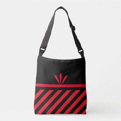 Modern Black  Red Diagonal Stripes with Feathers Crossbody Bag