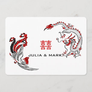 Modern Black Red Dragon-Phoenix Chinese Wedding Invitation