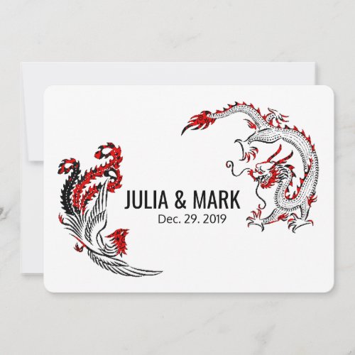 Modern Black Red Dragon_Phoenix Chinese Wedding Invitation
