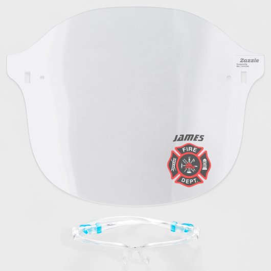 Modern Black & Red Firefighter Face Shield (Front w/Glasses)