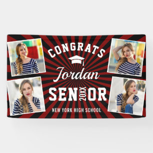 Modern Black Red Graduation Class of 2026 PHOTO Banner