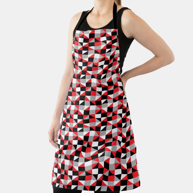 Modern Black Red Gray Geometric Pattern Apron (Insitu)