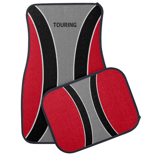 Modern black red & gray waves car floor mat (Set)