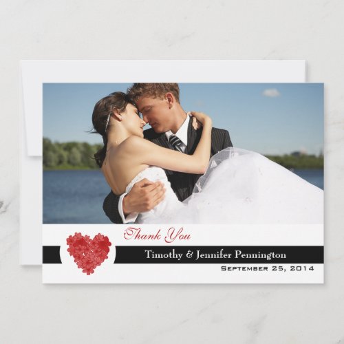 Modern black red heart thank you wedding flat card announcements
