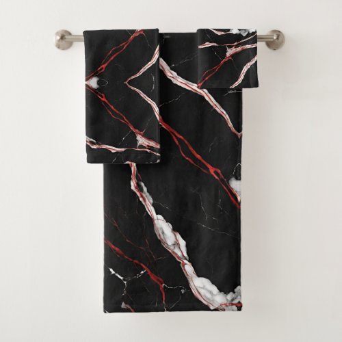Modern Black Red Marble Bath Towel Set