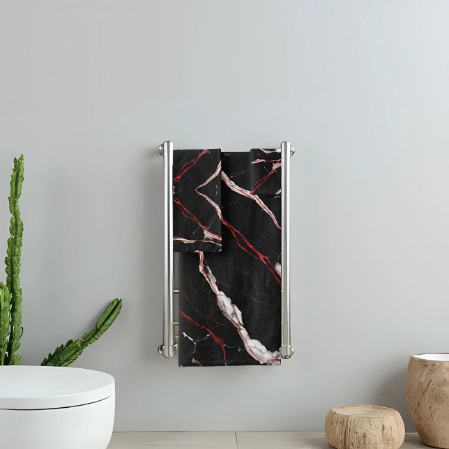 Modern Black Red Marble Bath Towel Set (Creator Uploaded)