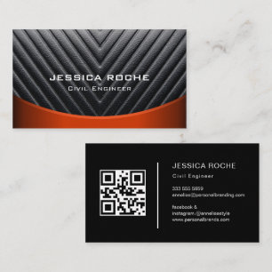 Modern Black & Red Metal Civil Engineer qr code Business Card