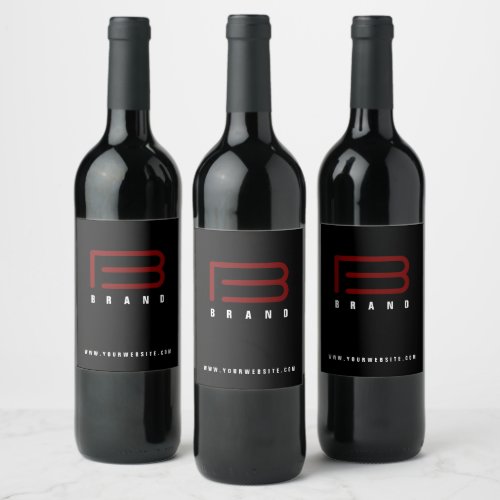 Modern Black Red Monogram Company Brand Wine Label