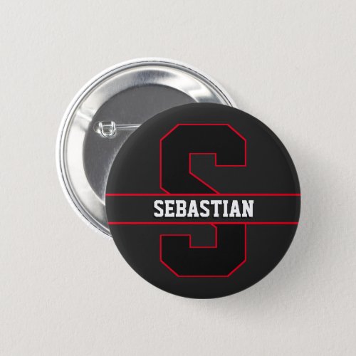 Modern Black Red Personalized Monogram  Button