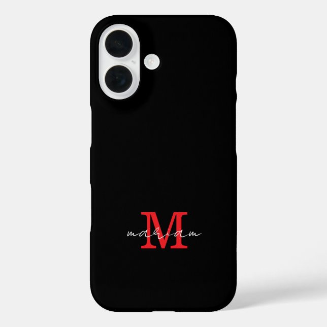Modern Black Red Personalized Monogram Phone Case (Back)