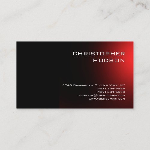 Modern Black Red Plain Business Card