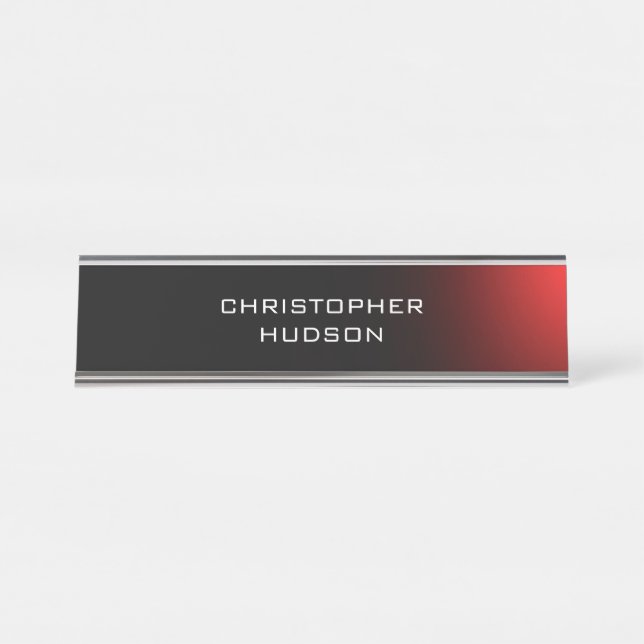 Modern Black Red Plain Desk Name Plate (Front)