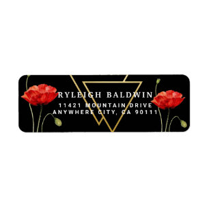 Modern Black Red Poppy Return Address Label