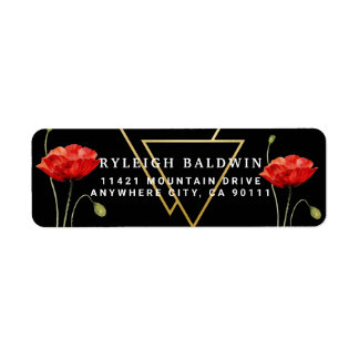 Modern Black Red Poppy Return Address Label