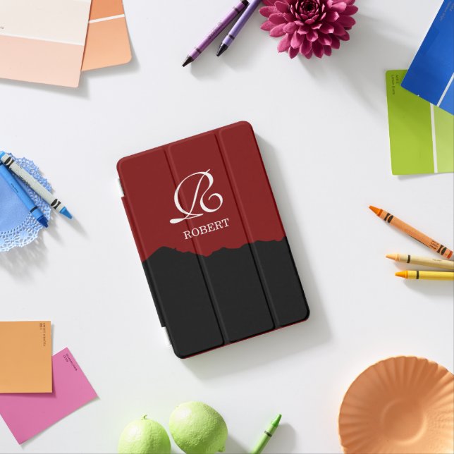 Modern Black & red script Custom Name iPad Mini Cover (In Situ)