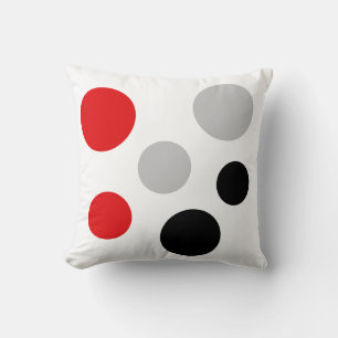 Modern Black Red Silver Circles on White Throw Pillow