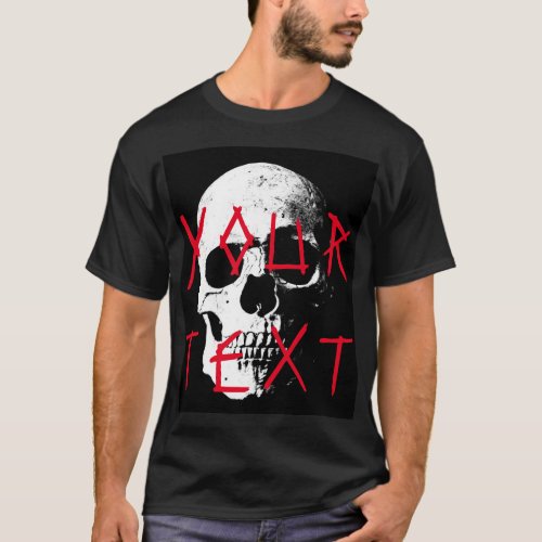 Modern Black Red Skull Horror Text Mens Halloween T_Shirt