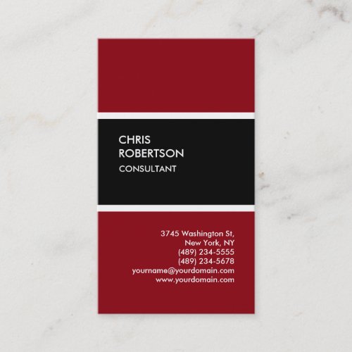 Modern black red vertical unique business card