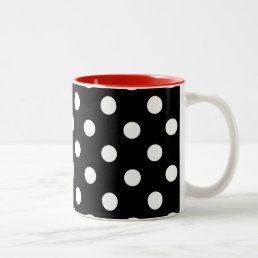 Modern Black Red White Polka Dots Two-Tone Coffee Mug