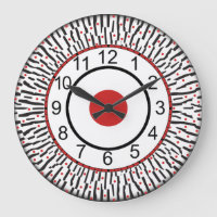 Modern black, red, white round wall clock