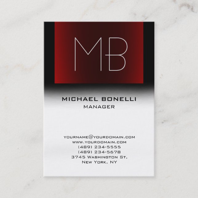 Modern black red white stylish business card (Front)