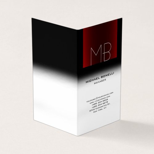 Modern black red white stylish monogrammed business card