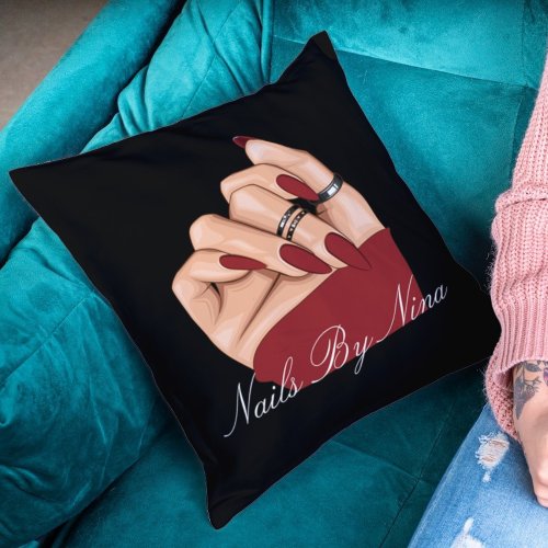 Modern Black  Red Women Hand Beauty Salon  Throw Pillow