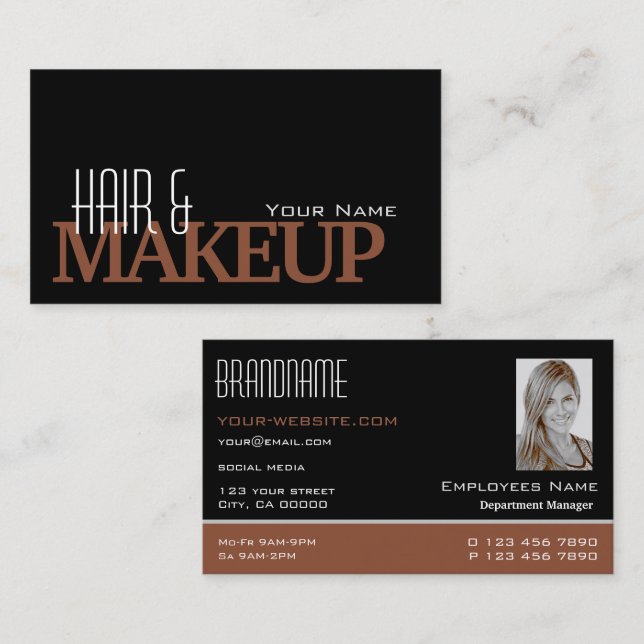 Modern Black Reddish Brown with Photo Professional Business Card (Front/Back)