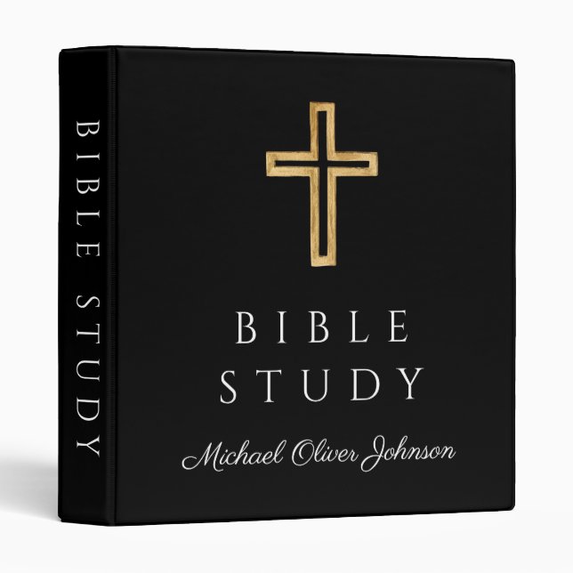 Modern Black Religious Cross Bible Study 3 Ring Binder (Front/Spine)