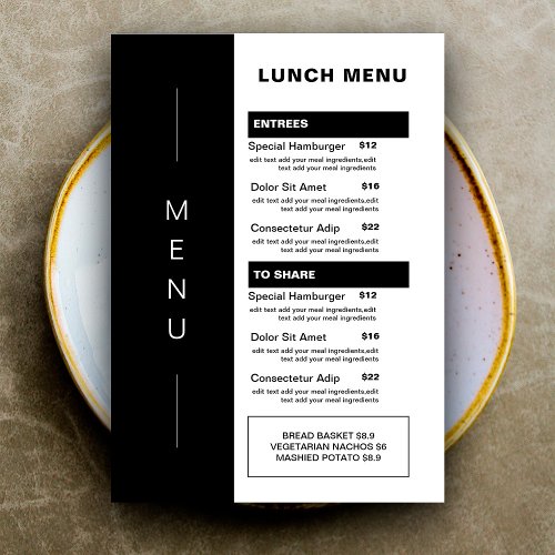 Modern Black Restaurant Lunch Menu  Price List