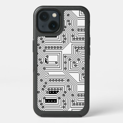 Modern Black Retro Computer Circuit Board Pattern iPhone 13 Case