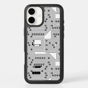 Modern Black Retro Computer Circuit Board Pattern iPhone 16 Mini Case