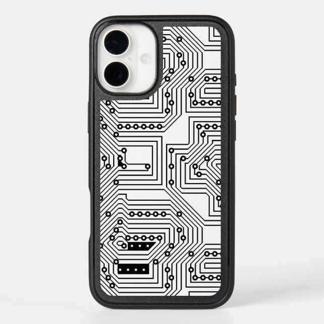 Modern Black Retro Computer Circuit Board Pattern Otterbox iPhone Case (Back)