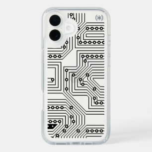 Modern Black Retro Computer Circuit Board Pattern iPhone 16 Plus Case