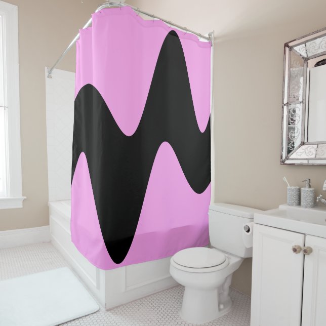 Modern Black River Pink Shower Curtain (In Situ)
