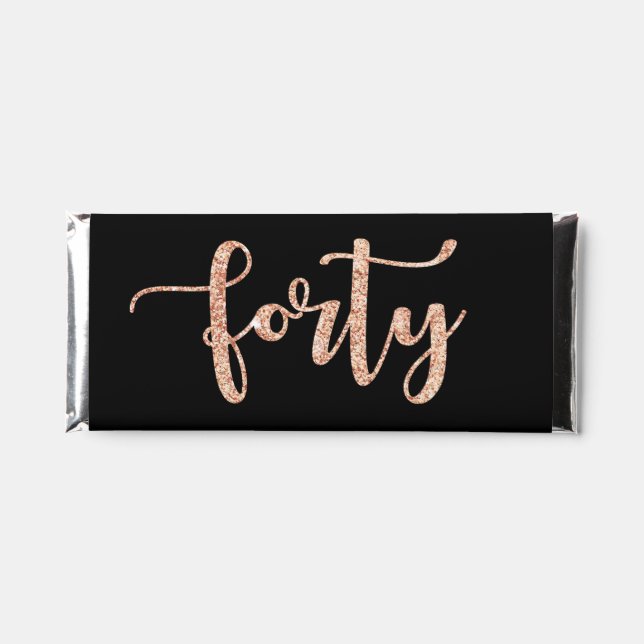 Modern Black Rose Gold 40th Birthday Personalized  Hershey Bar Favors (Front)