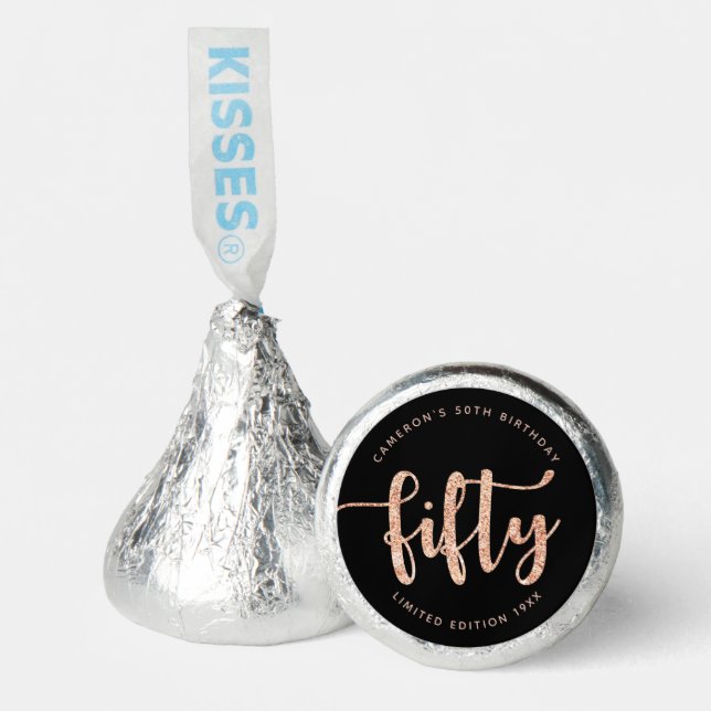 Modern Black Rose Gold 50th Birthday Personalized Hershey®'s Kisses® (Front)